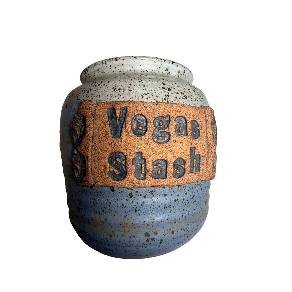 Vintage Vegas Stash Pottery Jar Signed Roth Handmade Stoneware Ceramic Vase